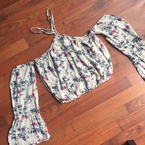 Floral halter cold shoulder crop top